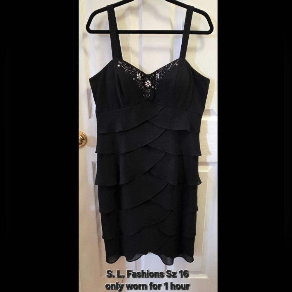 Vintage S.L. Fashions Black Layered Dress Sz 16